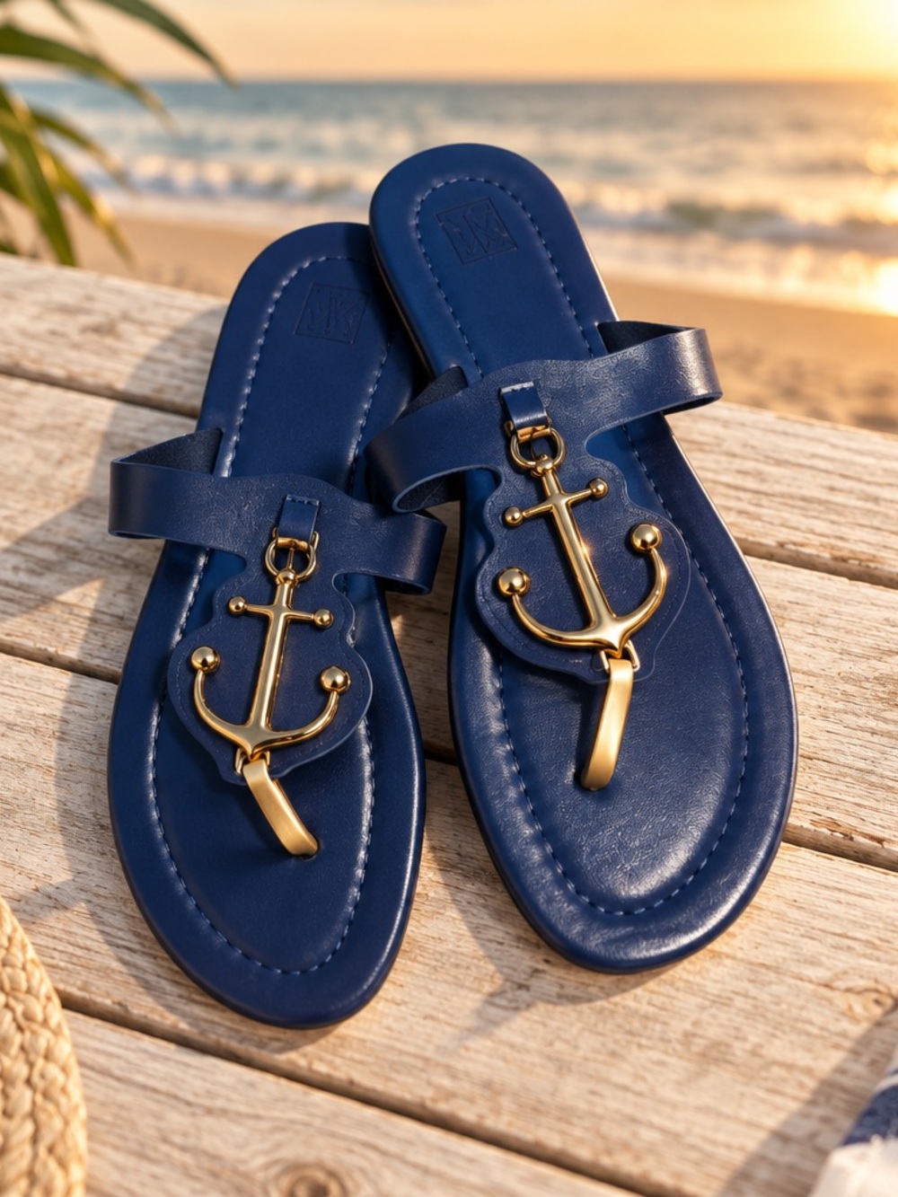 NWT Navy Blue Nautical Anchor Thong Sandals - Size 39 (US 8)